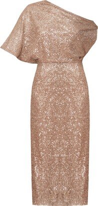 Undress Margo Nude Sequin Asymmetric Evening Midi Dress