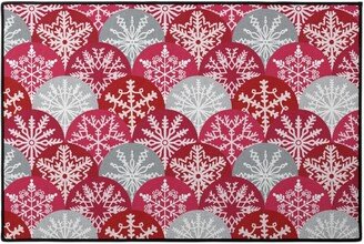 Door Mats: Christmas Snowflake Scallop Door Mat, Red