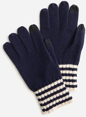 Lambswool gloves with striped cuffs