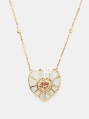 Diamond, Opal, Morganite & 14kt Gold Necklace