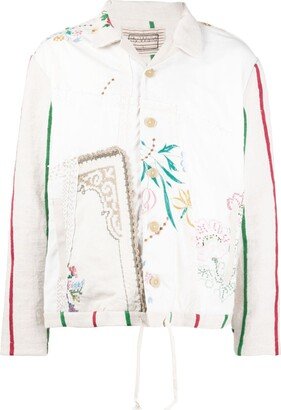 Floral-Embroidered Buttoned Shirt Jacket