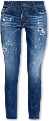 Paint Splatter Distressed Skinny Jeans-AA