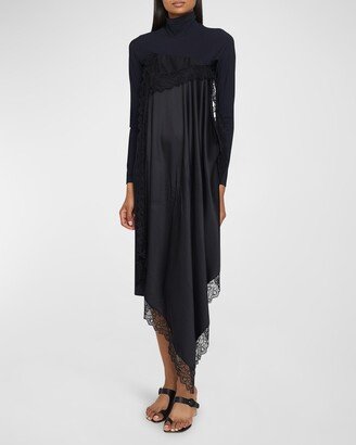 Lace Combo Turtleneck Midi Dress