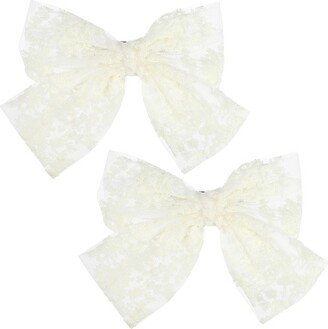 Unique Bargains Large Lace Bowknot Hair Clips Beige 2 Pcs