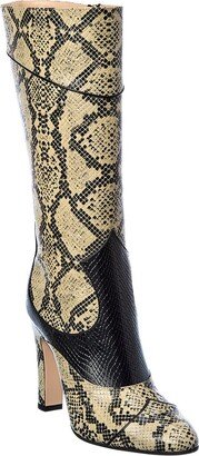 Snake-Embossed Leather Knee-High Boot