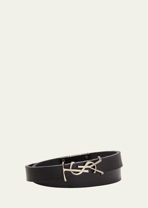 Leather Monogram Double-Wrap Bracelet, Black