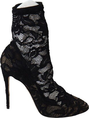 Black Lace Taormina High Heel Boots Women's Shoes