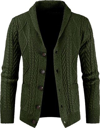 JMIERR Men's Cardigan Sweaters Fall Casual Long Sleeve Shawl Collar Button-Down Cable Knit Sweater with Pockets for Men