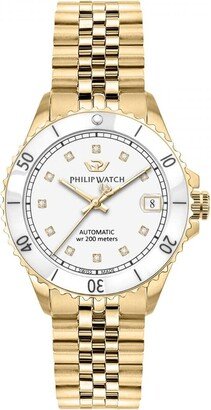 Philip Watch Caribe Diver 35mm Auto White Dial Br Yg