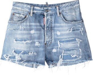 Distressed Denim Shorts-AD