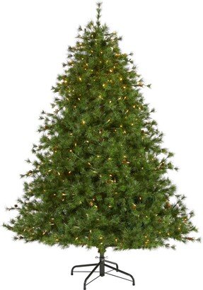 Colorado Mountain Pine Artificial Christmas Tree with Lights Bendable Branches and Pinecones, 84