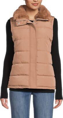 Faux Fur Trim Puffer Vest