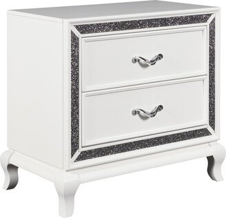 Wooden Nightstand with Faux Crystal Accents and 2 Drawers, White