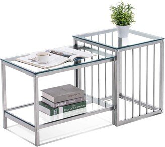 Square Glass Nesting Coffee Table for Living Room