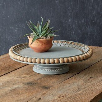 Boho Wood Ball Cake Stand - 14'' dia. x 3Â½''H