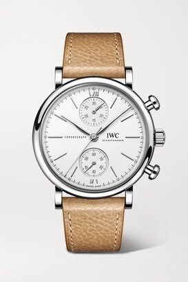 Portofino Automatic Chronograph 39mm Stainless Steel And Leather Watch - Silver