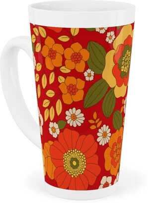 Mugs: Vintage Flora - Red Tall Latte Mug, 17Oz, Orange