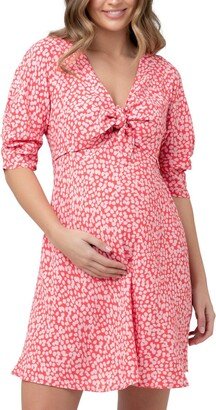 Maternity Harriet Tie Front Mini Dress - Red / lilac