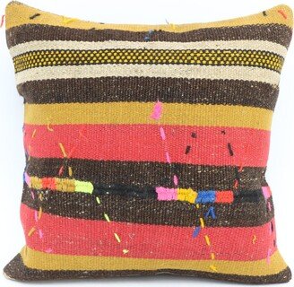 Kilim Pillow Cover, Turkish Pillow, Red Covers, Striped Memory Cushion Case, Boho Throw 6836