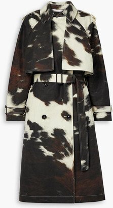 Belted printed linen and cotton-blend trench coat