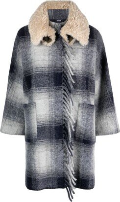 Detachable-Collar Checked Coat