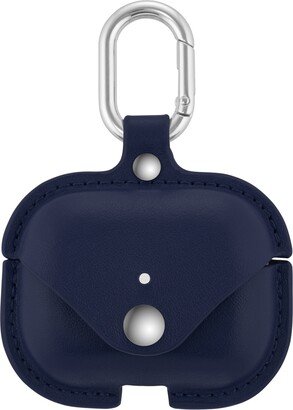 WITHit Blue Leather Apple AirPods Case with Silver-Tone Snap Closure and Carabiner Clip - Navy, Silver-Tone