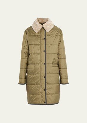 Matte Nylon Quilted Parka Jacket with Shearling Ruff