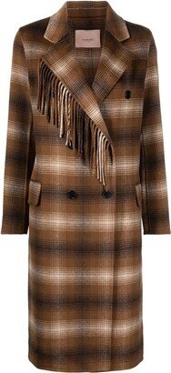 Check-Print Double-Breasted Coat