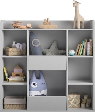 RealRooms Jocelyn Kids Large Toy Storage Bookcase with 8 Open Compartments, Dove Gray