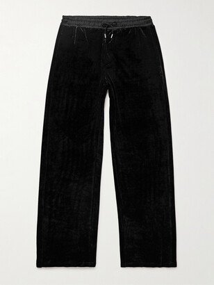 Wide-Leg Satin-Trimmed Stretch-Velvet Drawstring Trousers