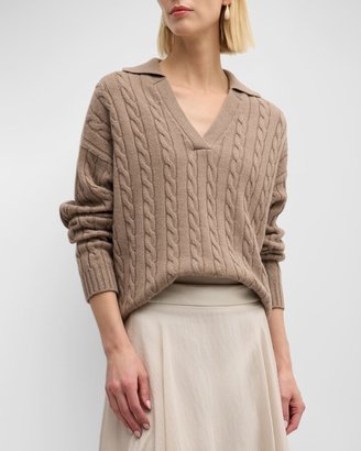 V-Neck Cable-Knit Tricot Sweater