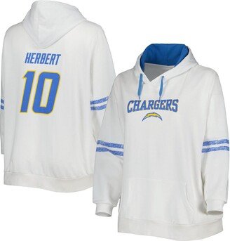 Women's Justin Herbert White, Powder Blue Los Angeles Chargers Plus Size Name and Number Pullover Hoodie - White, Powder Blue