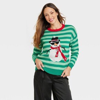 33 Degrees Women's Striped Snowman Graphic Sweater