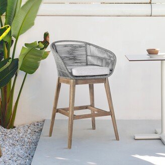 Coja Tavira Indoor Outdoor Counter Height Bar Stool in Aged Teak Wood with Grey Rope