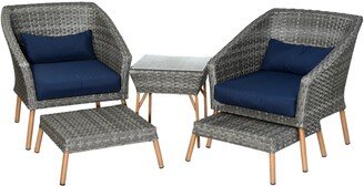 National Tree Company 5-Piece Gray All Weather PE Wicker Furniture Set - N/A