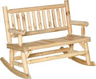 2-Person Wood Rocking Chair with Log Design, Heavy Duty Loveseat with Wide Curved Seats for Patio, Backyard, Garden, Natural