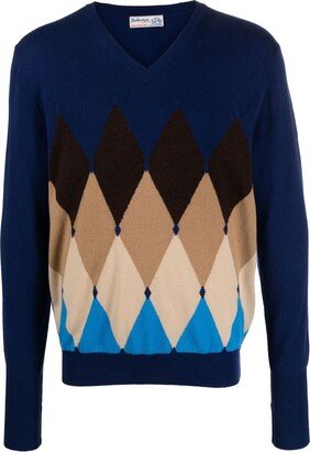 argyle-knit V-neck jumper-AB