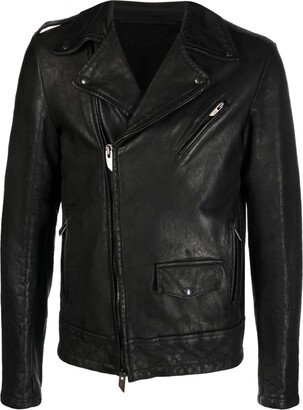 Notch-Collar Leather Biker Jacket