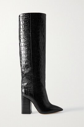 Anja Croc-effect Leather Knee Boots - Black