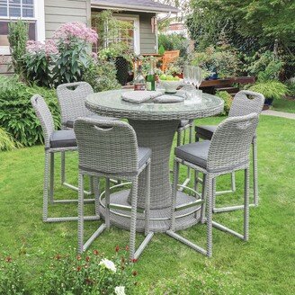 Greemotion Cyprus Gray 7-piece Round Outdoor Bar Set with Ice Bucket and Cushions