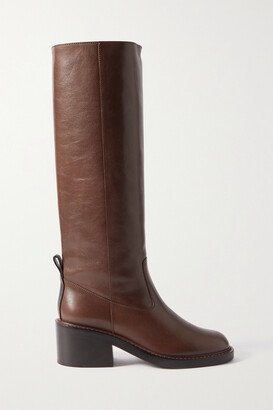 Bead-embellished Leather Knee Boots - Brown