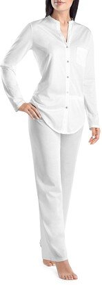 2-Piece Button-Front Long Pajama Set