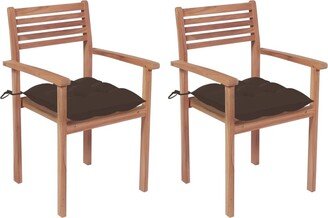 Patio Chairs 2 pcs with Taupe Cushions Solid Teak Wood - 22 x 20.1 x 35.4