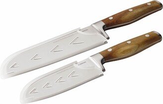 2 Piece Cutlery Japanese Stainless Steel Santoku Knife Set with Acacia Handles