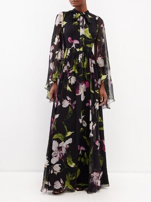 Evelyn Caped Floral Silk Gown