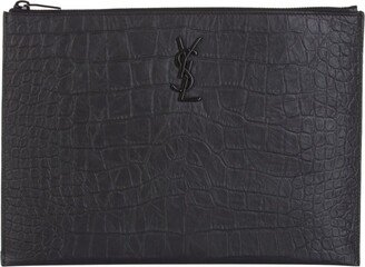 Croc-Embossed Monogram Pouch