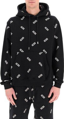 Allover Logo Printed Drawstring Hoodie