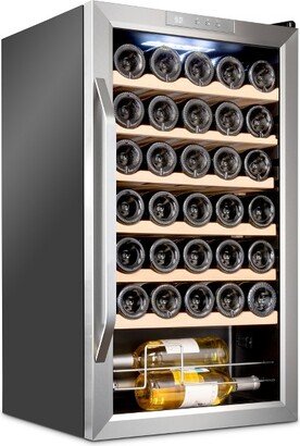 34-Bottle Compressor Freestanding Wine Cooler Refrigerator - Stainless Steel