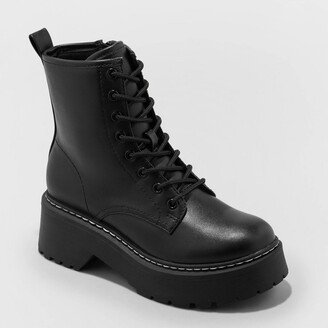 Women's Zea Wide Width Combat Boots Black 5.5W