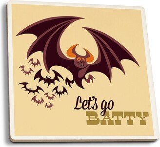 Coaster Set, Halloween Bat, Retro Halloween, Lantern Press Artwork, Cork Back, Absorbent Ceramic, Unique Matching Art